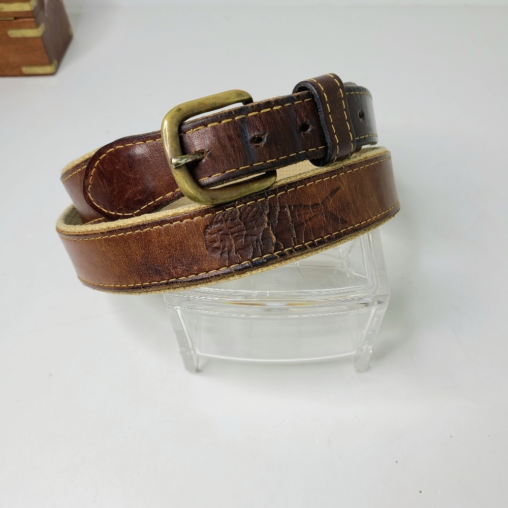 Sailfish Marina Genuine Leather Canvas Brass Buckle Tan Brown Distressed Belt